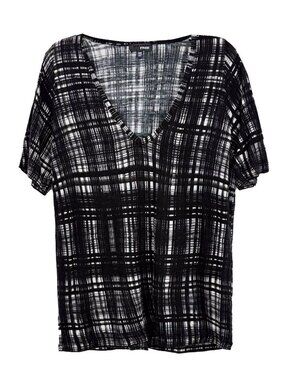 Aritzia Wilfred Free Womens XS Plaid V Scoop Neck T Shirt Black White Check Fall